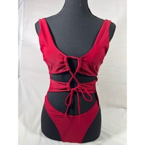 CHYRII Cutout Lace Up One Piece Swimsuit Womem S Wine High Leg Monokini Costal